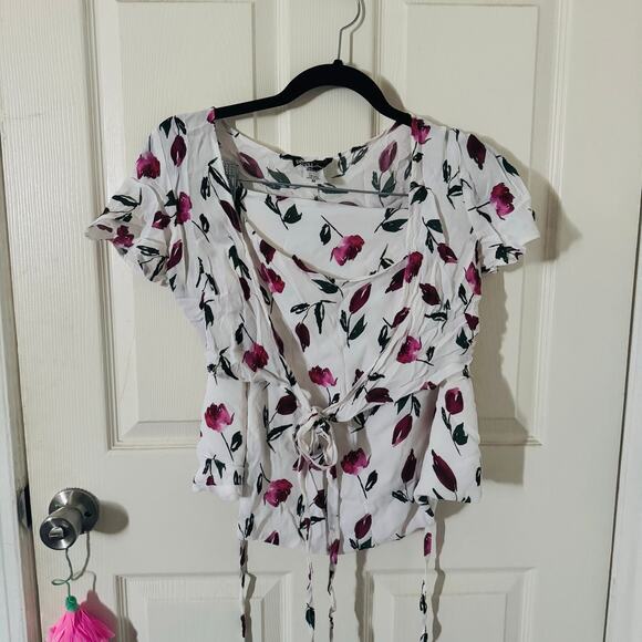 Beach Riot Tulip Floral Wrap Mini Skirt & Crop Top Set White Pink Womens M EUC - Picture 2 of 10